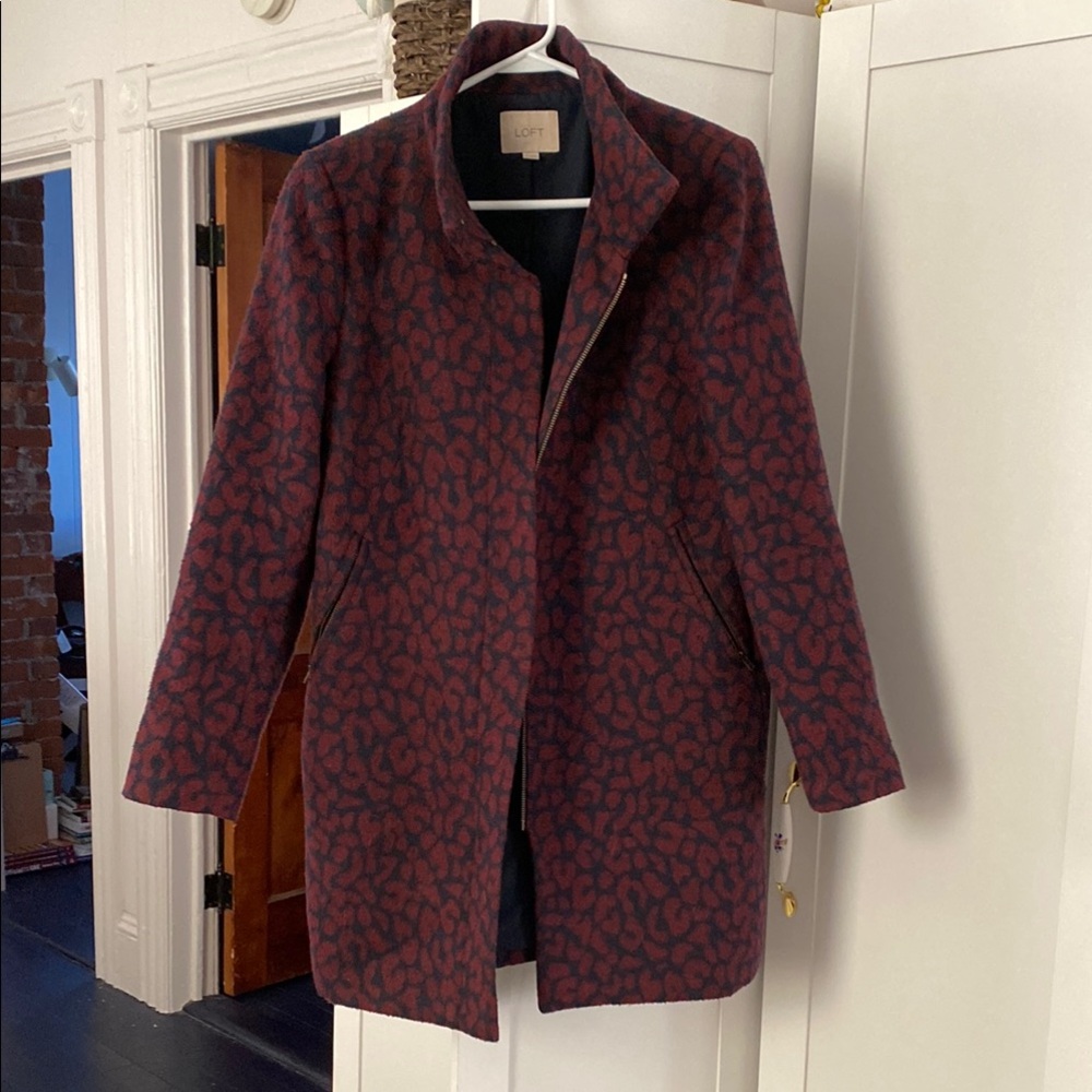 LOFT - Women's Red and Black Patterned Coat